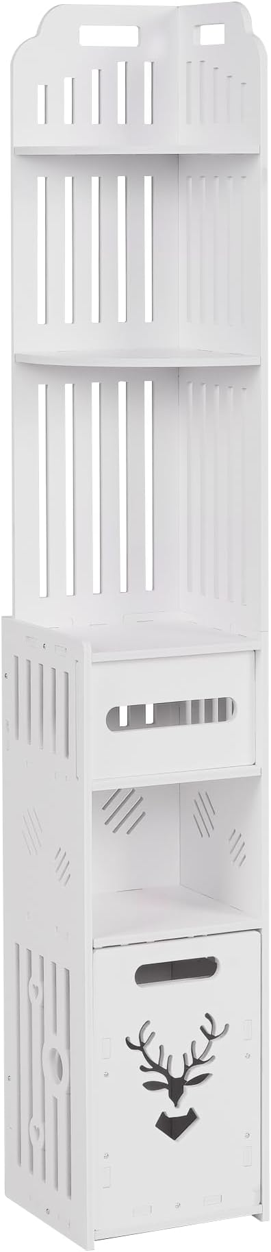 Compact Corner Bathroom Storage Cabinet with Toilet Paper Drawer – Waterproof Slim Organizer for Small Spaces (White)