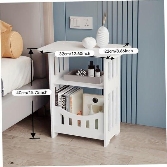 Slim 3-Tier Wooden Side Table – Compact Nightstand & End Table for Bedroom, Living Room, or Balcony (12.6"x8.7"x15.8")