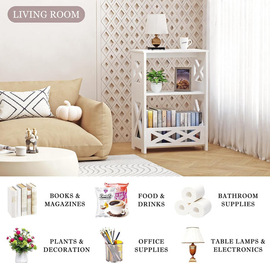 Modern 3-Tier Decorative Bookshelf – Compact Side Shelf with Storage for Bedroom, Living Room & Kids' Room