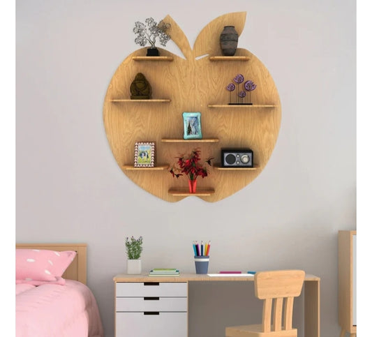 Apple Shape Designer Wooden Wall Shelf – Light Oak Finish