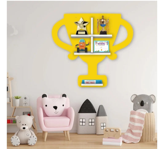 Champion Trophy Wooden Wall Shelf – Stylish Display Rack for Kids’ Room