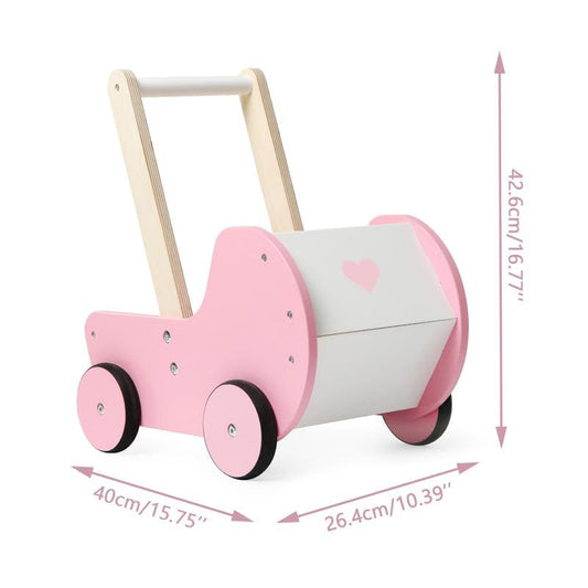 Pink Wooden Baby Walker Cart – Toddler Push Toy with Storage Box