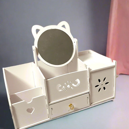 Cute Cat Ear Makeup Organizer with Mobile Holder – Stylish & Functional