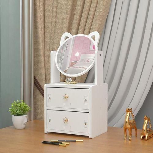Cat-Eared Cosmetic Organizer with Mirror & Drawers – Multicolor Vanity Storage