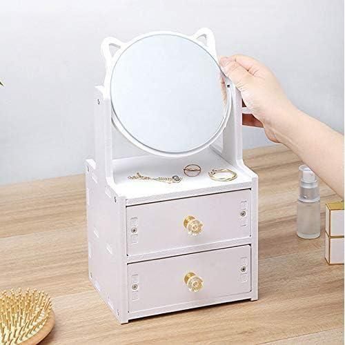 Cat-Eared Cosmetic Organizer with Mirror & Drawers – Multicolor Vanity Storage