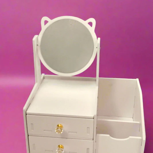 Cute Cat Ear Mirror Makeup Organizer – Medium Size Cosmetic Box
