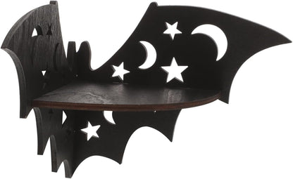 Bat-Shaped Floating Wall Shelf – 20cm Black Solid Wood Corner Rack | Rustic Bat Decor for Bedroom, Bathroom & Kitchen | Halloween & Everyday Display