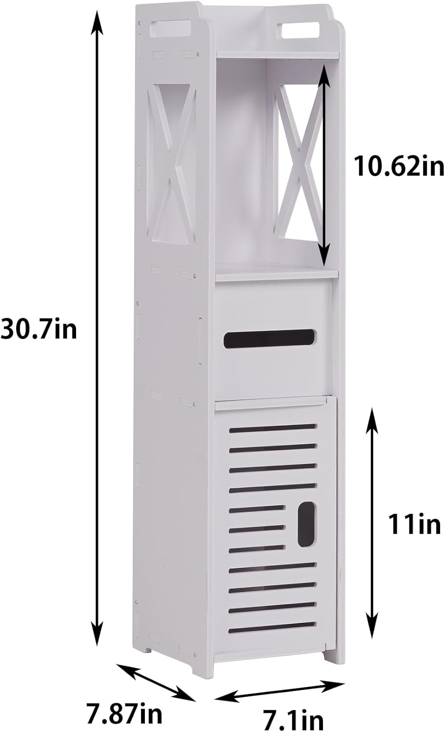 VECELO Pearl White Bathroom Corner Cabinet – Farmhouse-Style Short Storage Shelf with Magnetic Door & Toilet Paper Holder