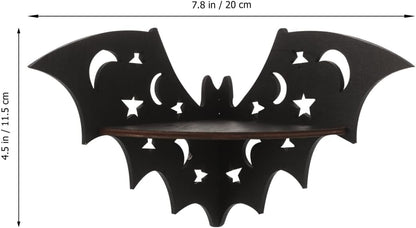 Bat-Shaped Floating Wall Shelf – 20cm Black Solid Wood Corner Rack | Rustic Bat Decor for Bedroom, Bathroom & Kitchen | Halloween & Everyday Display