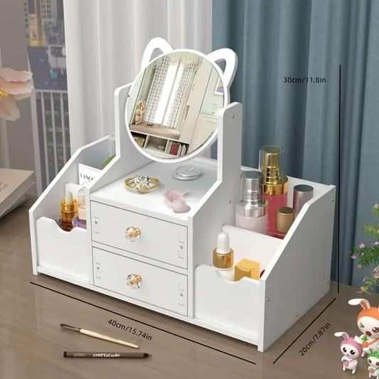 Cosmetic Organizer Box with Mirror & Drawers – Stylish Makeup Organiser for Women