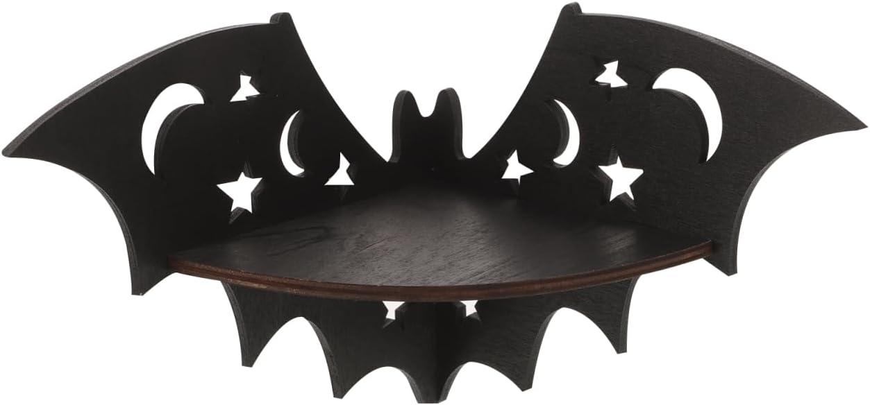 Bat-Shaped Floating Wall Shelf – 20cm Black Solid Wood Corner Rack | Rustic Bat Decor for Bedroom, Bathroom & Kitchen | Halloween & Everyday Display