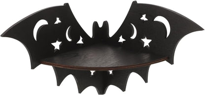 Bat-Shaped Floating Wall Shelf – 20cm Black Solid Wood Corner Rack | Rustic Bat Decor for Bedroom, Bathroom & Kitchen | Halloween & Everyday Display