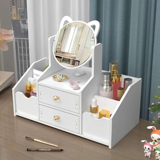 Cosmetic Organizer Box with Mirror & Drawers – Stylish Makeup Organiser for Women