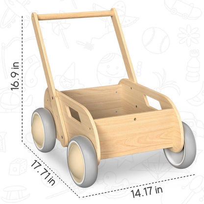 Montessori Wooden Baby Push Walker with Adjustable Speed | Baby Activity Learning Walker for Boys & Girls | Natural Wood Baby Gift
