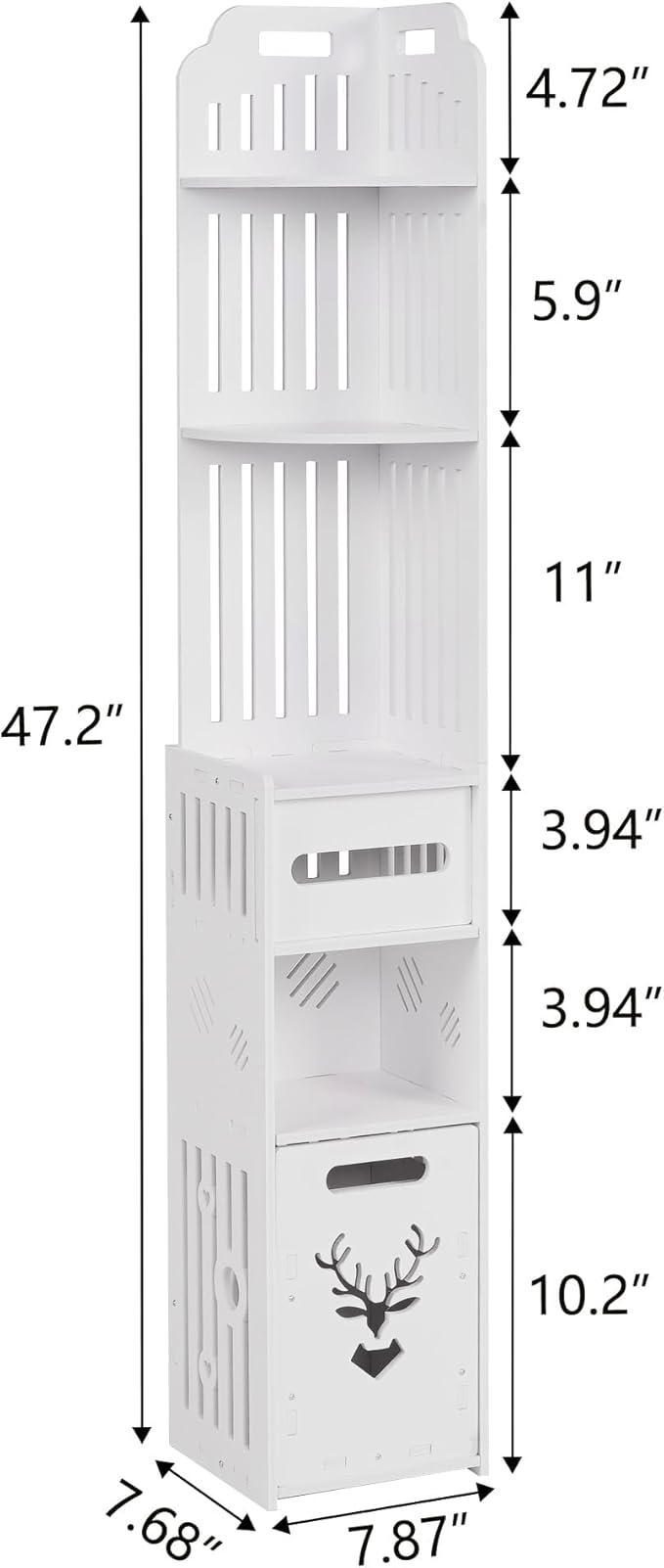 Compact Corner Bathroom Storage Cabinet with Toilet Paper Drawer – Waterproof Slim Organizer for Small Spaces (White)