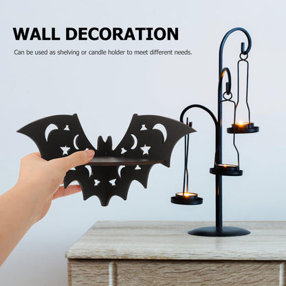 Bat-Shaped Floating Wall Shelf – 20cm Black Solid Wood Corner Rack | Rustic Bat Decor for Bedroom, Bathroom & Kitchen | Halloween & Everyday Display