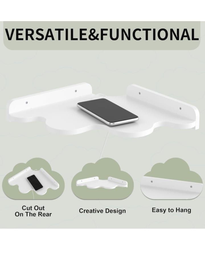 Cloud-Shaped Wooden Wall Shelf – Kids Room & Home Decoration.