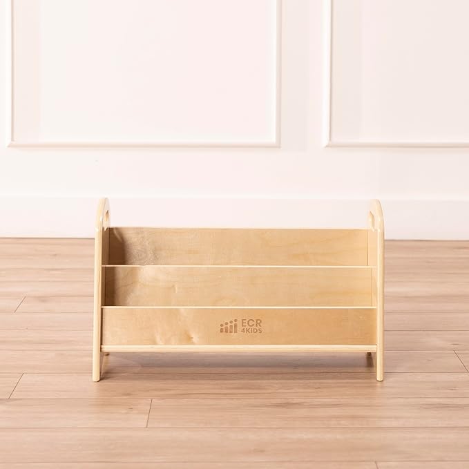 ECR4Kids 2-Tier Tabletop Book Display – Natural Wooden Beginner Bookshelf with Handles for Classroom, Nursery & Playroom