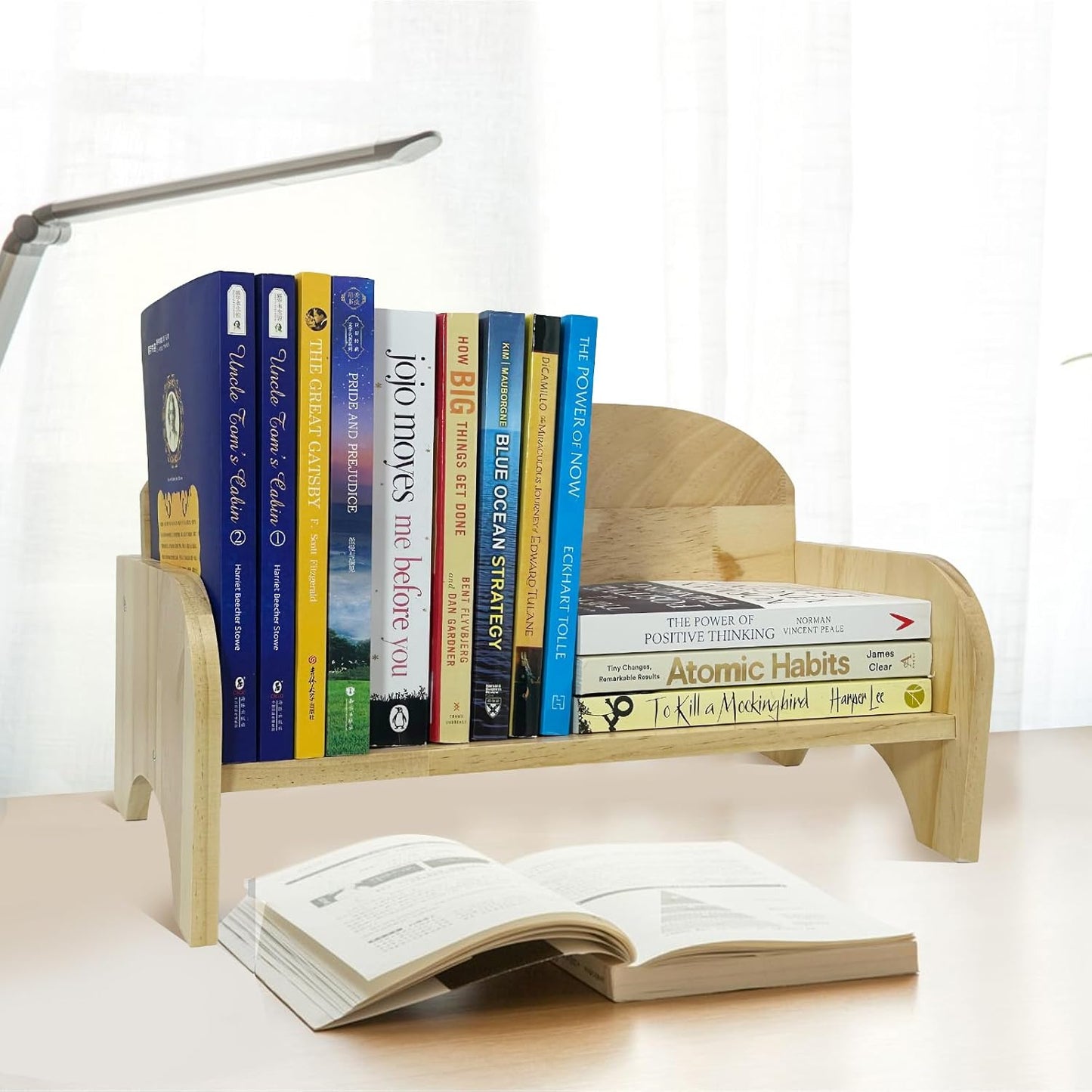 Couch-Style Wooden Desktop Bookshelf – Compact Tabletop Organizer for Books, Magazines & CDs | Natural Wood Finish for Home Office & Dorm Use