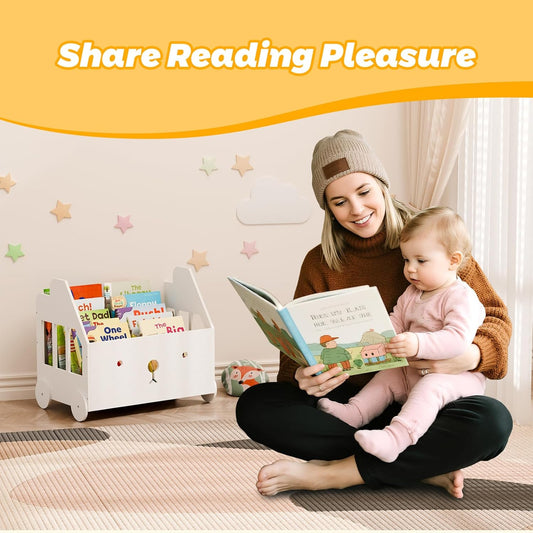 Montessori Wooden Kids Bookshelf – Nursery & Toddler Book Display Shelf with 4 Adjustable Dividers for Bedroom, Playroom & Classroom Storage