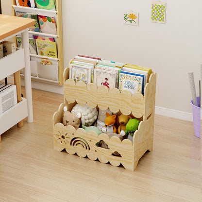 Premium quality Montessori 2-Tier Wooden Bookshelf – Toddler Book Rack & Toy Storage for Nursery, Kids' Room