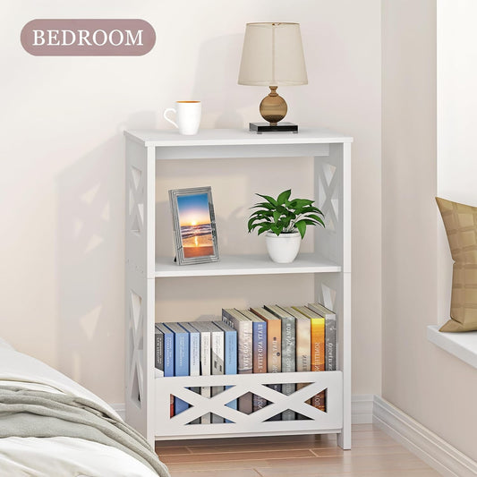 Modern 3-Tier Decorative Bookshelf – Compact Side Shelf with Storage for Bedroom, Living Room & Kids' Room