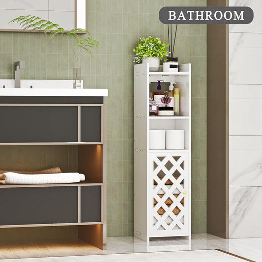 Slim Freestanding Bathroom Storage Cabinet with Door & Open Shelf – Narrow Space Organizer for Bathroom, Kitchen & Living Room
