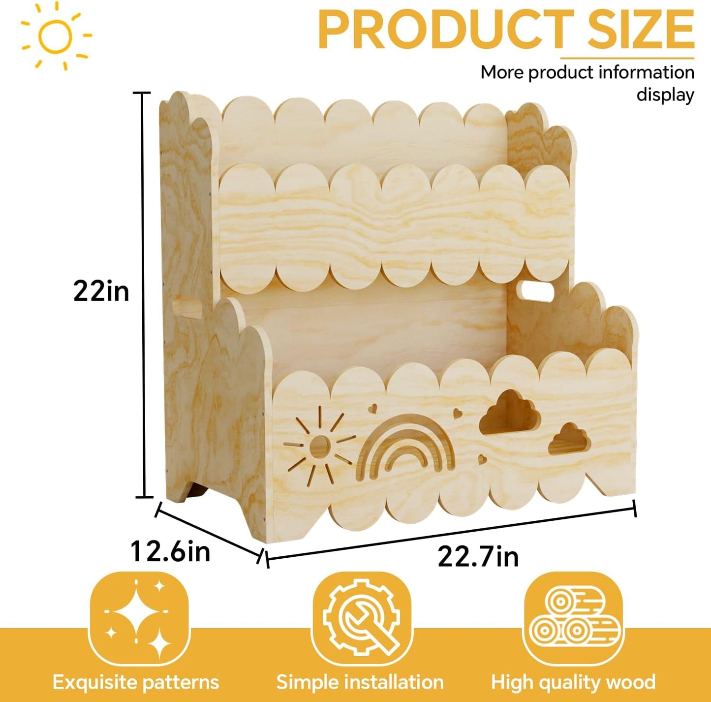 Premium quality Montessori 2-Tier Wooden Bookshelf – Toddler Book Rack & Toy Storage for Nursery, Kids' Room
