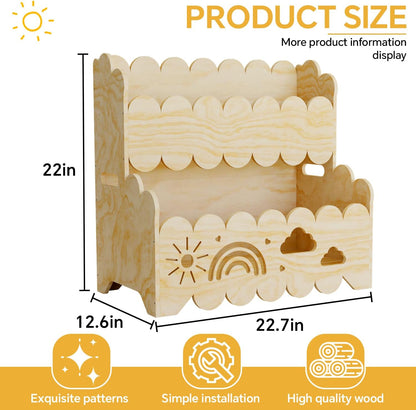 Premium quality Montessori 2-Tier Wooden Bookshelf – Toddler Book Rack & Toy Storage for Nursery, Kids' Room