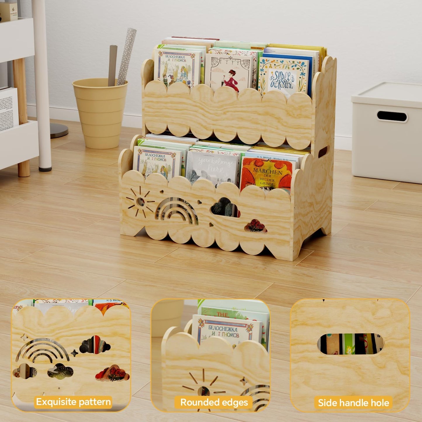 Premium quality Montessori 2-Tier Wooden Bookshelf – Toddler Book Rack & Toy Storage for Nursery, Kids' Room