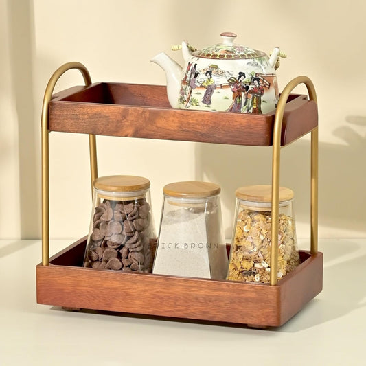 2-Tier Wooden Kitchen Organizer Rack