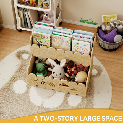 Premium quality Montessori 2-Tier Wooden Bookshelf – Toddler Book Rack & Toy Storage for Nursery, Kids' Room