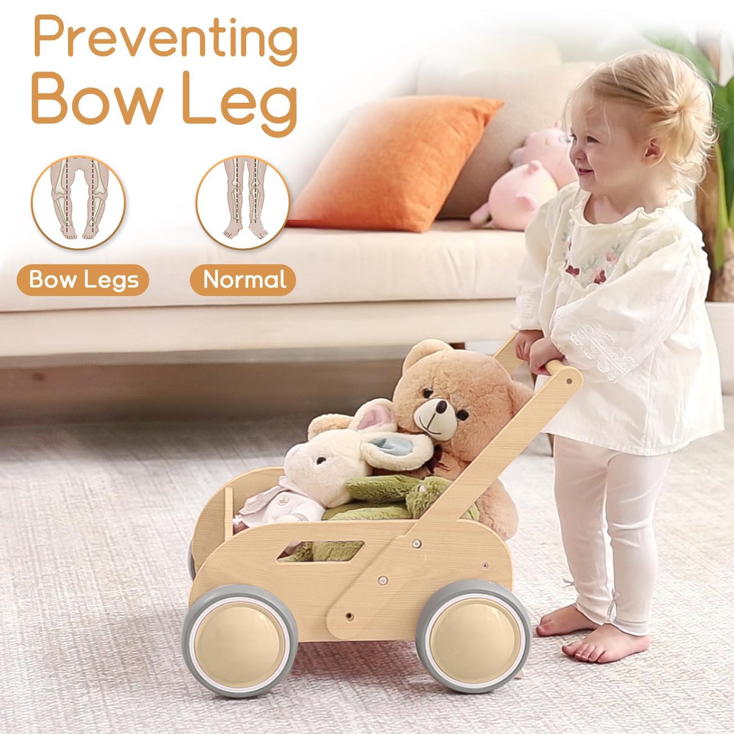 Montessori Wooden Baby Push Walker with Adjustable Speed | Baby Activity Learning Walker for Boys & Girls | Natural Wood Baby Gift
