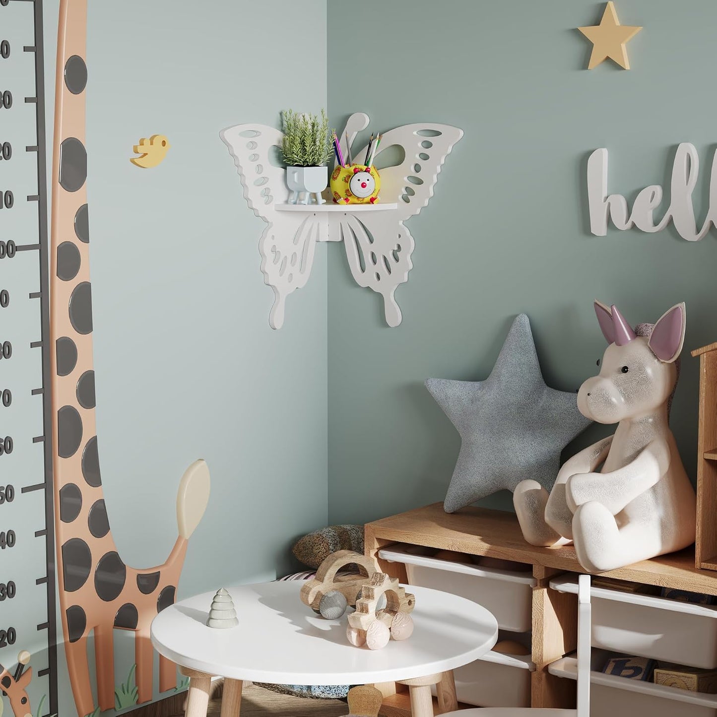 Butterfly Corner Wall Shelf – Cute White Floating Shelf for Nursery, Kids’ Room & Home Decor | Hollow Design Decorative Wall Storage