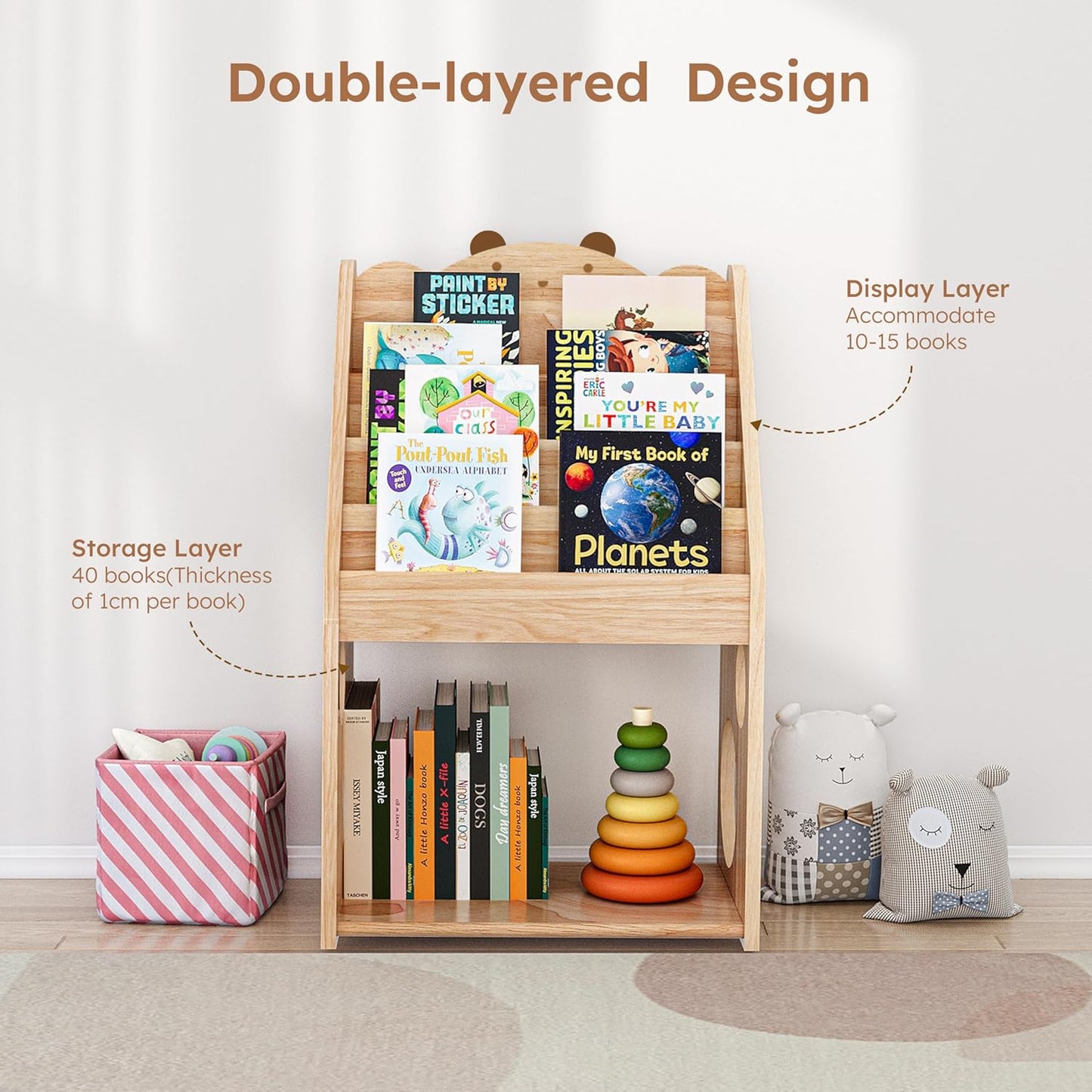 Woodtoe 5-Tier Montessori Bookshelf with Chalkboard & Toy Storage – Large Wooden Book Display Shelf for Kids’ Bedroom, Nursery & Classroom
