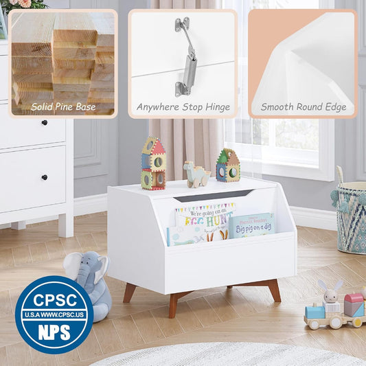 Kids Wooden Toy & Book Storage Box – Modern Organizer with Lid and Open Shelf
