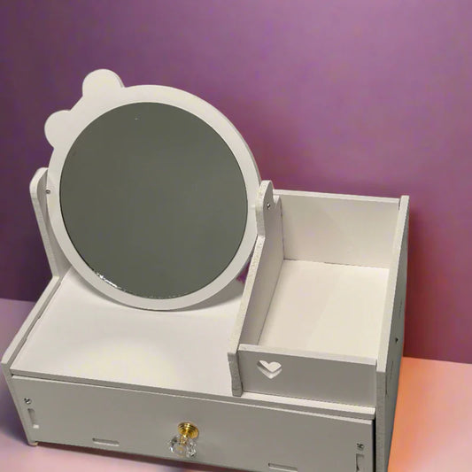 Cute Kitty Ribbon Makeup Organizer – Compact Cosmetic Storage Box