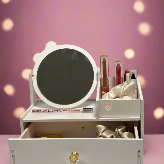 Cute Kitty Ribbon Makeup Organizer – Compact Cosmetic Storage Box