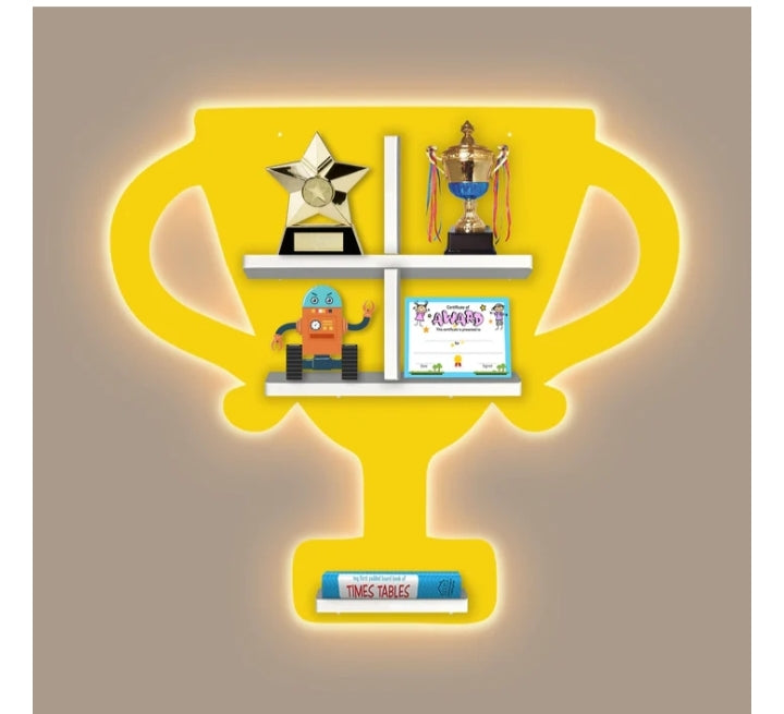 Champion Trophy Wooden Wall Shelf – Stylish Display Rack for Kids’ Room