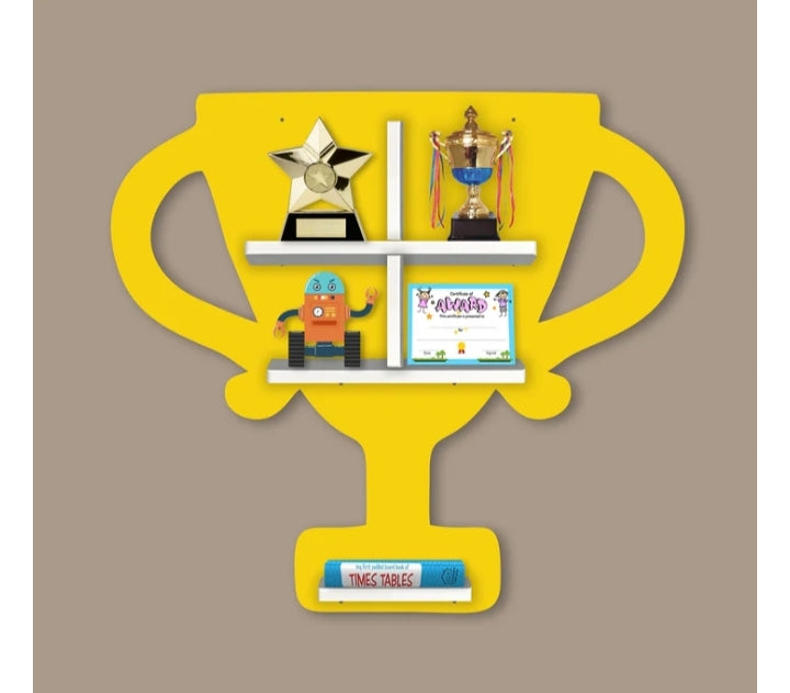 Champion Trophy Wooden Wall Shelf – Stylish Display Rack for Kids’ Room