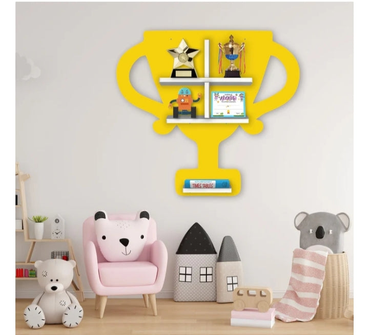 Champion Trophy Wooden Wall Shelf – Stylish Display Rack for Kids’ Room