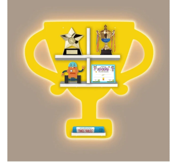 Champion Trophy Wooden Wall Shelf – Stylish Display Rack for Kids’ Room