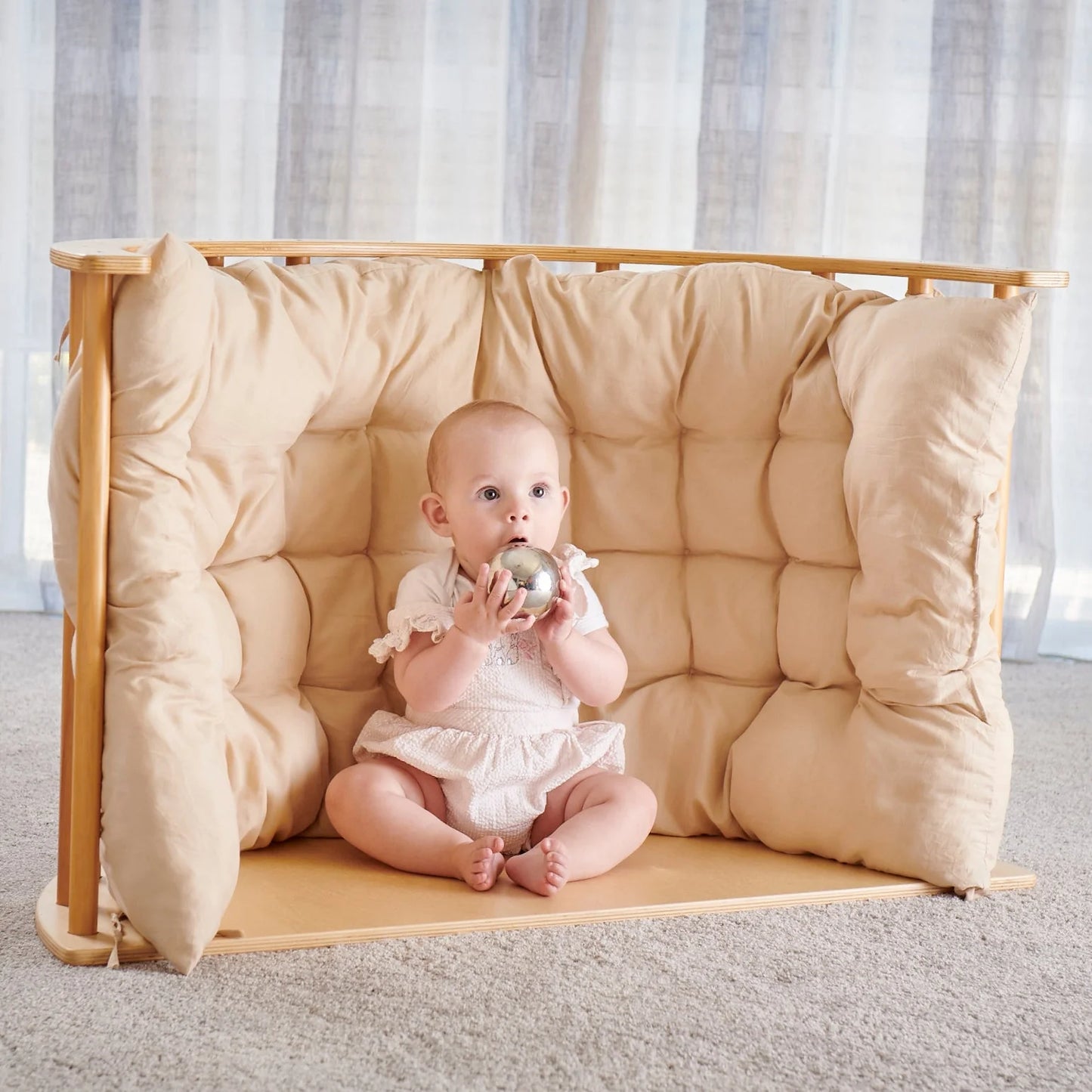 Wooden Baby Play Gym & Rocking Climber – Montessori Indoor Activity Set with Cushion