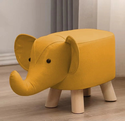 Cute Elephant Shape Kids Stool – Wooden Legs Soft Ottoman Seat