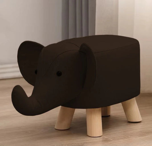 Cute Elephant Shape Kids Stool – Wooden Legs Soft Ottoman Seat