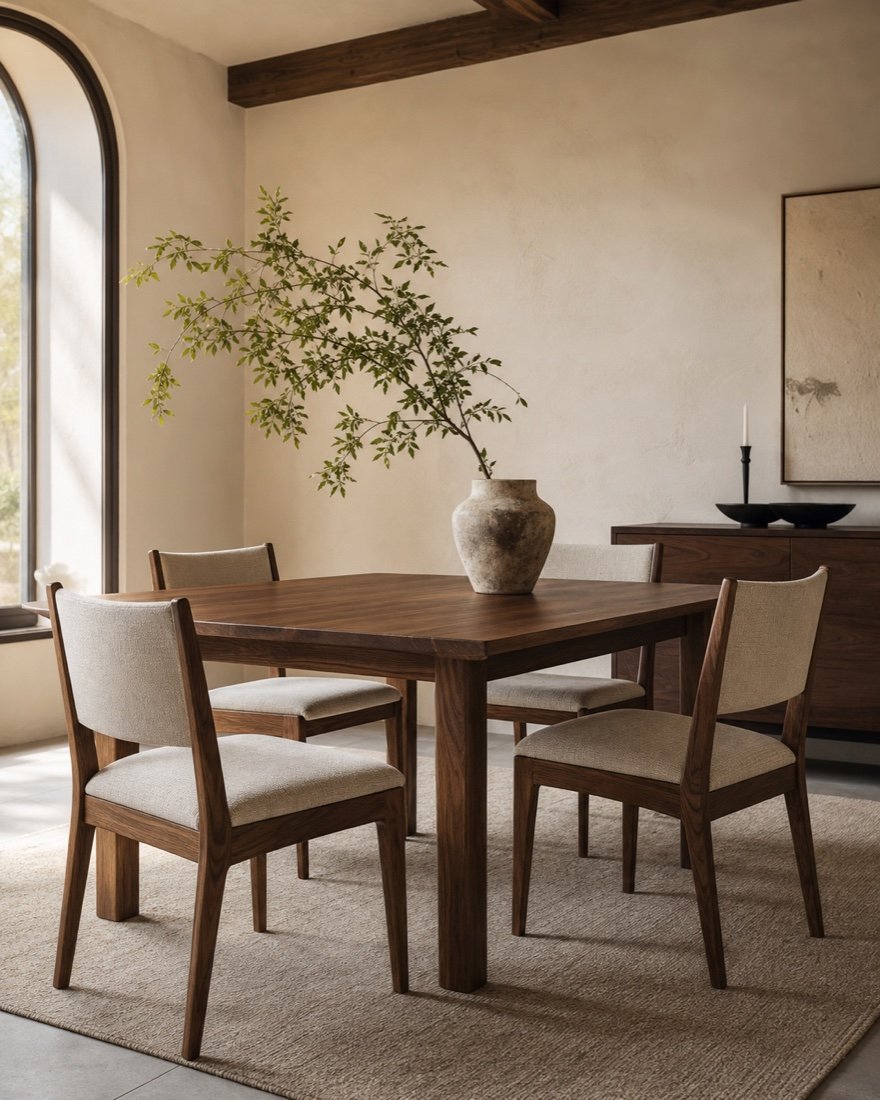 Solid wood dining furniture in a warm interior