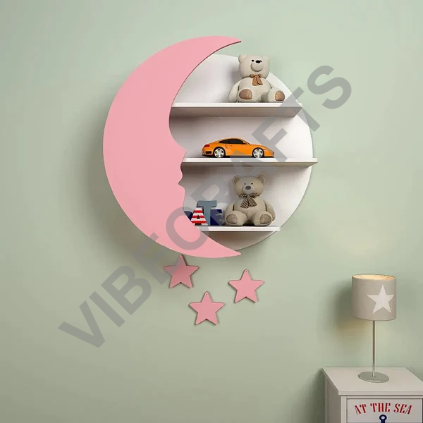 MDF Moon Wall Shelf | Kids Room Decorative Floating Shelf - Image 3