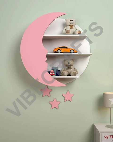 MDF Moon Wall Shelf | Kids Room Decorative Floating Shelf