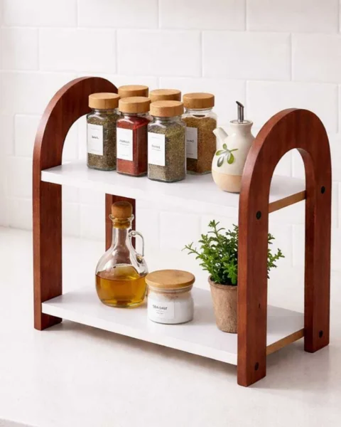2-Tier MDF & Wooden Countertop Organizer Rack