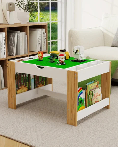 Kids Activity Table with Storage & Drawing Board | Wooden Study & Play Table for Children